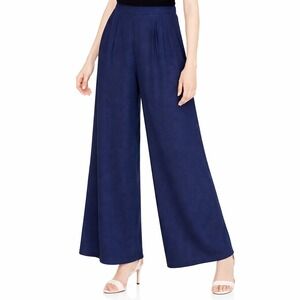 AQUA Pleated Wide Leg Pants Womens S Navy Blue High Rise Geometric Career NEW